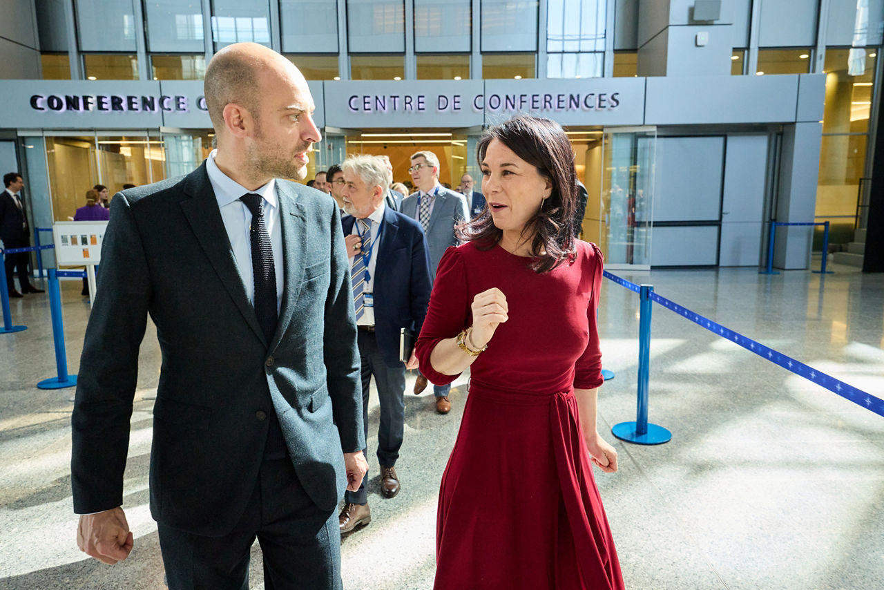 Jean-Noël Barrot (Minister of Foreign Affairs, France) and  Annalena Baerbock (Minister of Foreign Affairs, Germany)