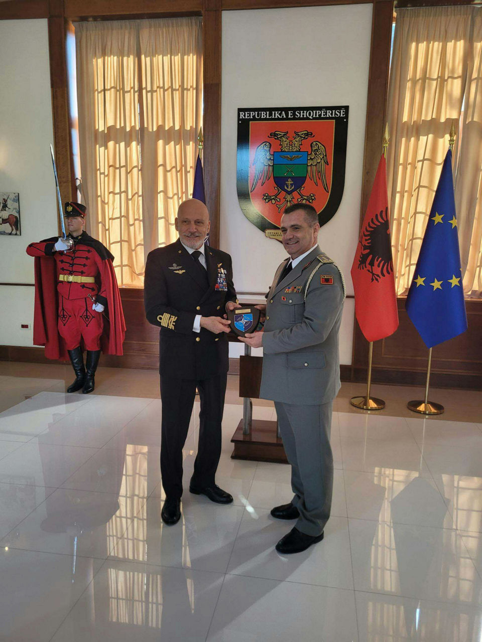 Chair of the NATO Military Committee (CMC), Admiral Giuseppe Cavo Dragone with the Chief of the General Staff of the Albanian Armed Forces, Lieutenant General Arben Kingji