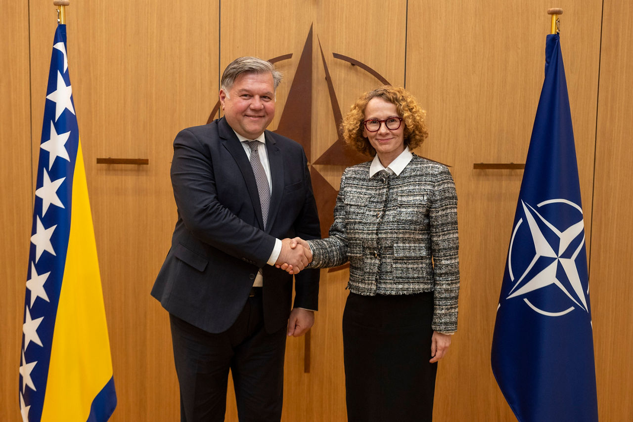 NATO Deputy Secretary General Radmila Shekerinska and Deputy Minister of Foreign Affairs of Bosnia and Herzegovina and Chairman of the Commission for Cooperation with NATO, Josip Brkić