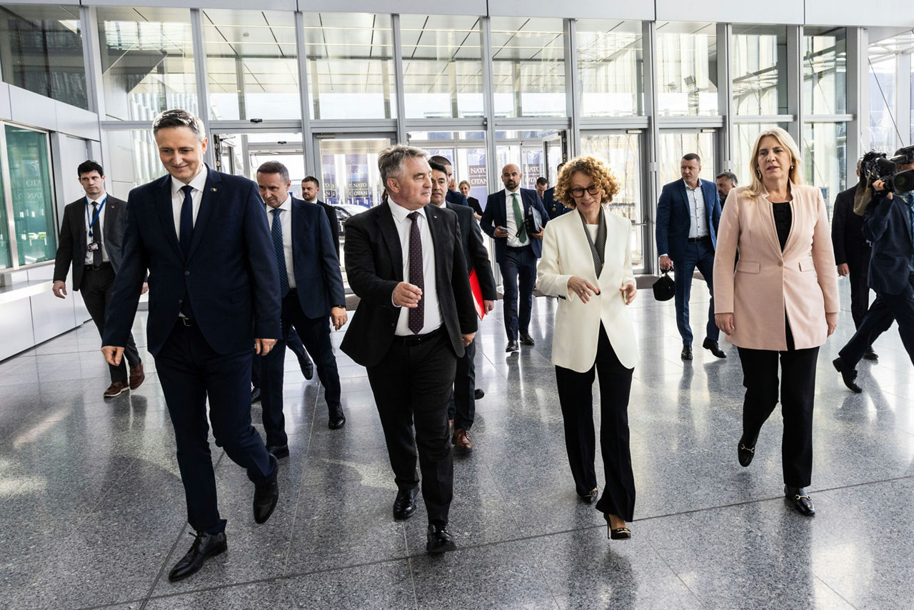 NATO Deputy Secretary General, Radmila Shekerinska hosts the Chair and members of the Tripartite Presidency of Bosnia and Herzegovina, Željka Cvijanović, Željko Komšić, and Denis Bećirović, at NATO Headquarters