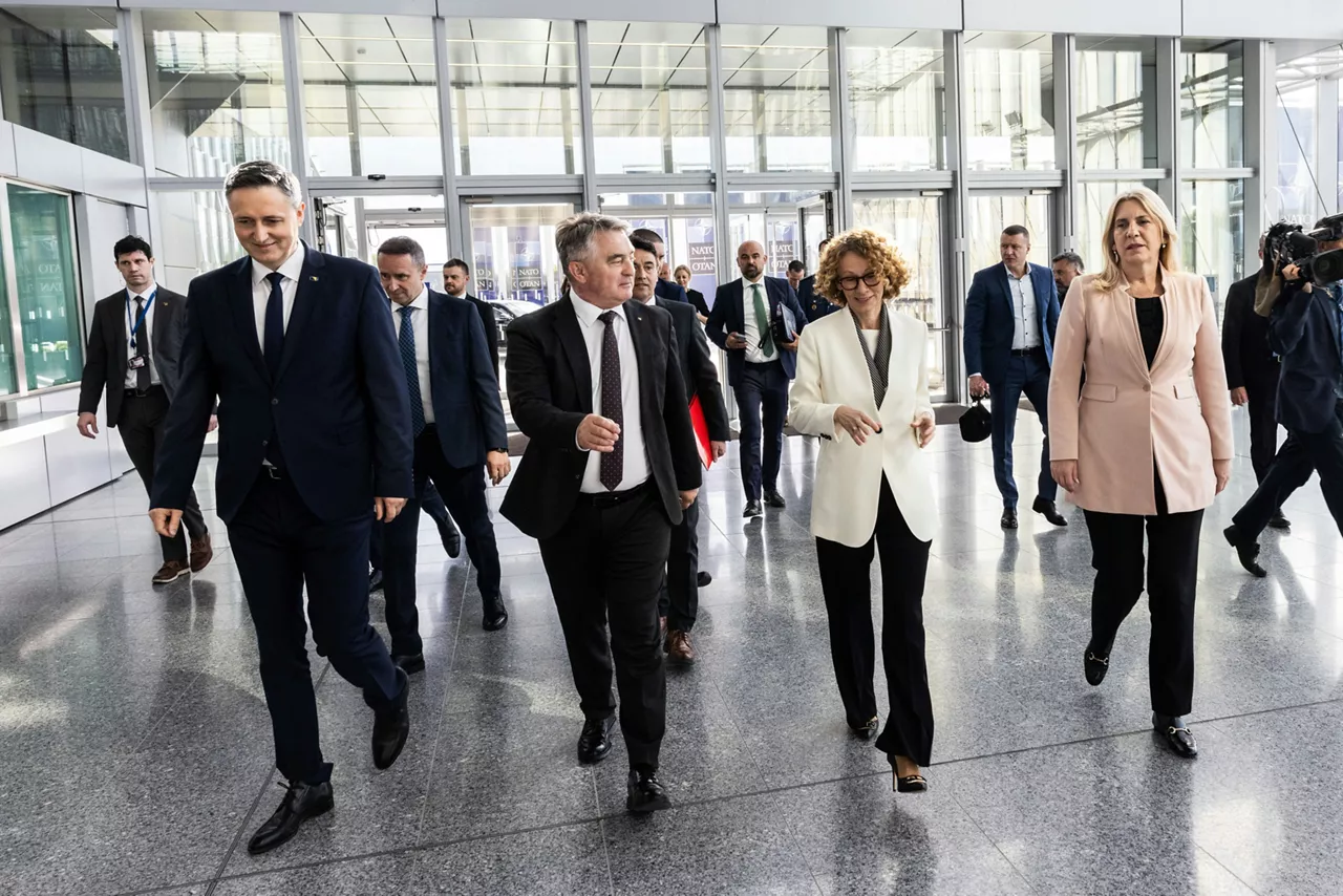NATO Deputy Secretary General, Radmila Shekerinska hosts the Chair and members of the Tripartite Presidency of Bosnia and Herzegovina, Željka Cvijanović, Željko Komšić, and Denis Bećirović, at NATO Headquarters