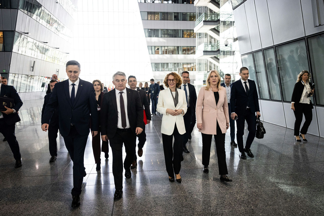 NATO Deputy Secretary General, Radmila Shekerinska hosts the Chair and members of the Tripartite Presidency of Bosnia and Herzegovina, Željka Cvijanović, Željko Komšić, and Denis Bećirović, at NATO Headquarters