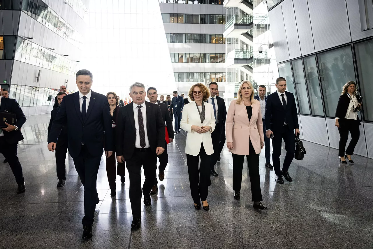 NATO Deputy Secretary General, Radmila Shekerinska hosts the Chair and members of the Tripartite Presidency of Bosnia and Herzegovina, Željka Cvijanović, Željko Komšić, and Denis Bećirović, at NATO Headquarters