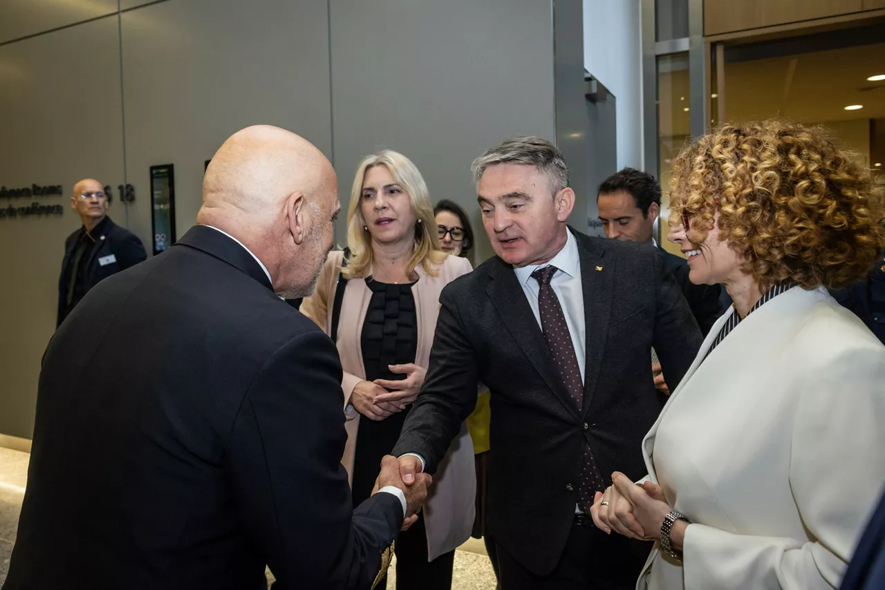 NATO Deputy Secretary General, Radmila Shekerinska hosts the Chair and members of the Tripartite Presidency of Bosnia and Herzegovina, Željka Cvijanović, Željko Komšić, and Denis Bećirović, at NATO Headquarters - Meeting with NATO Chair of the Military Committee, Adm. Giuseppe Cavo Dragone