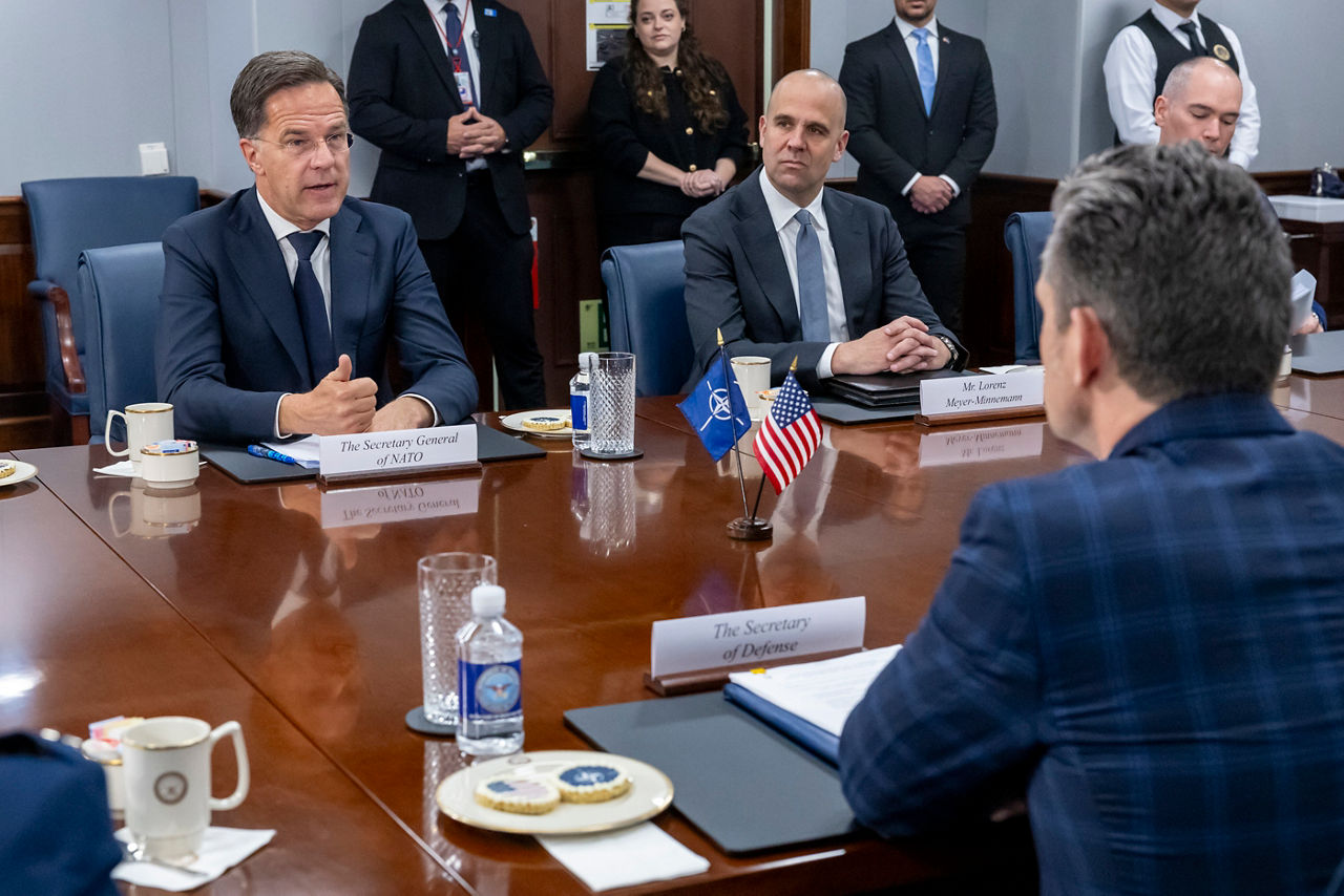 NATO Secretary General Mark Rutte meets with US Secretary of Defense, Pete Hegseth