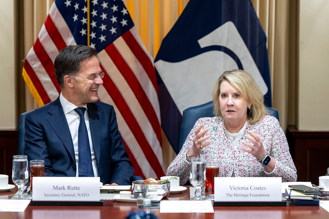NATO Secretary General Mark Rutte participates in a roundtable with experts hosted by the The Heritage Foundation