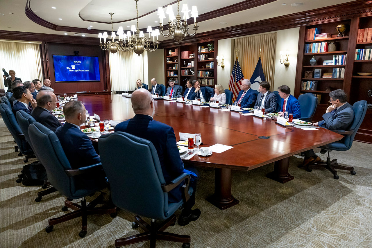 NATO Secretary General Mark Rutte participates in a roundtable with experts hosted by the The Heritage Foundation
