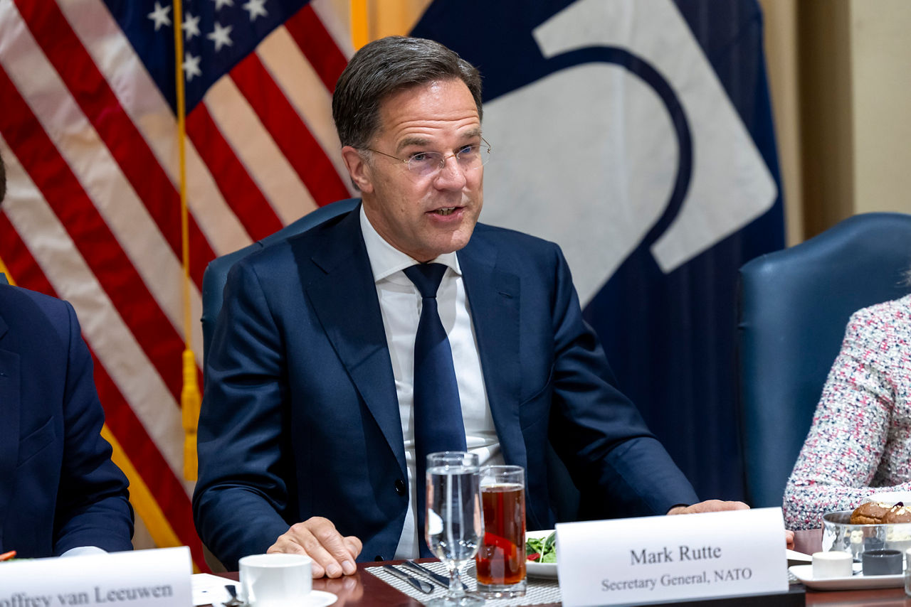 NATO Secretary General Mark Rutte participates in a roundtable with experts hosted by the The Heritage Foundation