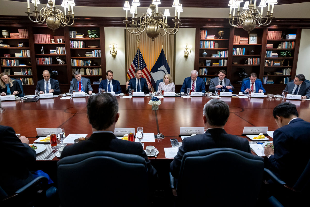 NATO Secretary General Mark Rutte participates in a roundtable with experts hosted by the The Heritage Foundation