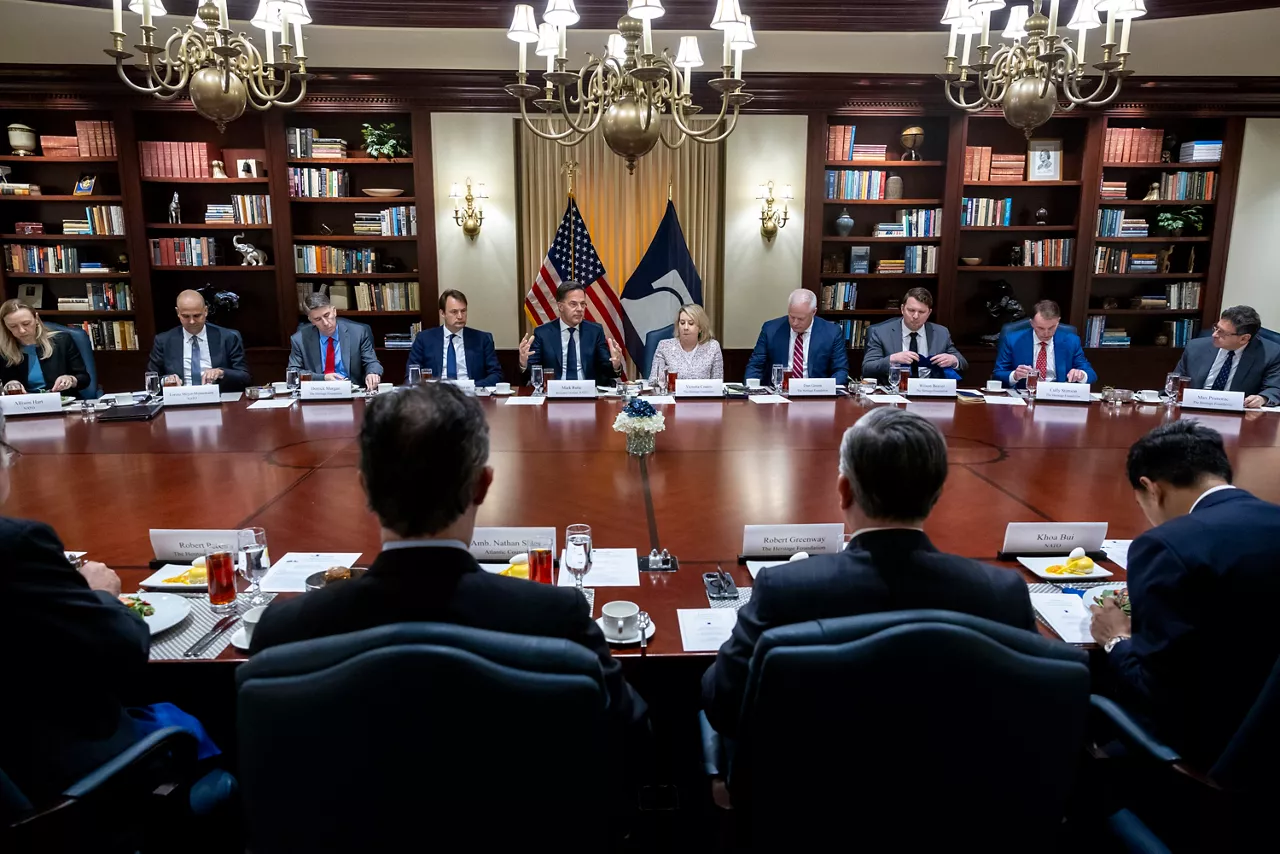 NATO Secretary General Mark Rutte participates in a roundtable with experts hosted by the The Heritage Foundation