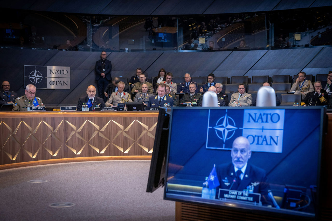 Chair of the NATO Military Committee, Admiral Giuseppe Cavo Dragone delivering his Opening Remarks 