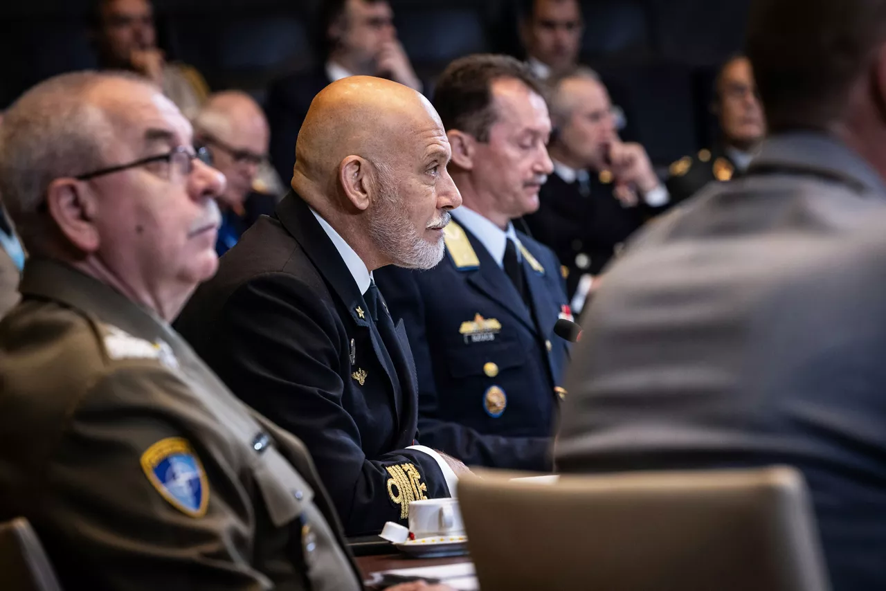 Left to Right – The Director General of the NATO International Military Staff, Lieutenant General Janusz Adamczak, Chair of the NATO Military Committee, Admiral Giuseppe Cavo Dragone and Executive Coordinator of the NATO Military Committee, Brigadier General Jozsef Szucs