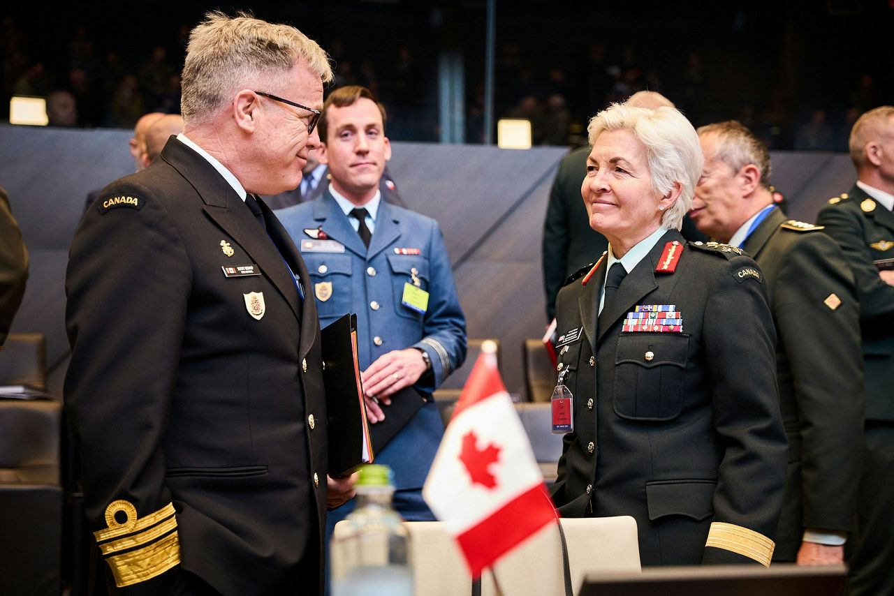 Left to right - The NATO Military Representative of Canada, Vice Admiral Scott Bishop with the NATO Chief of Defence of Canada, General Jennie Carignan
