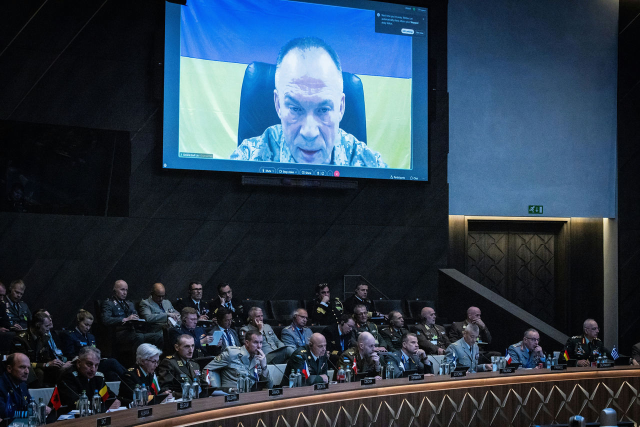The Chief of Defence of Ukraine, General Oleksandr Syrskyi briefing the NATO Military Committee