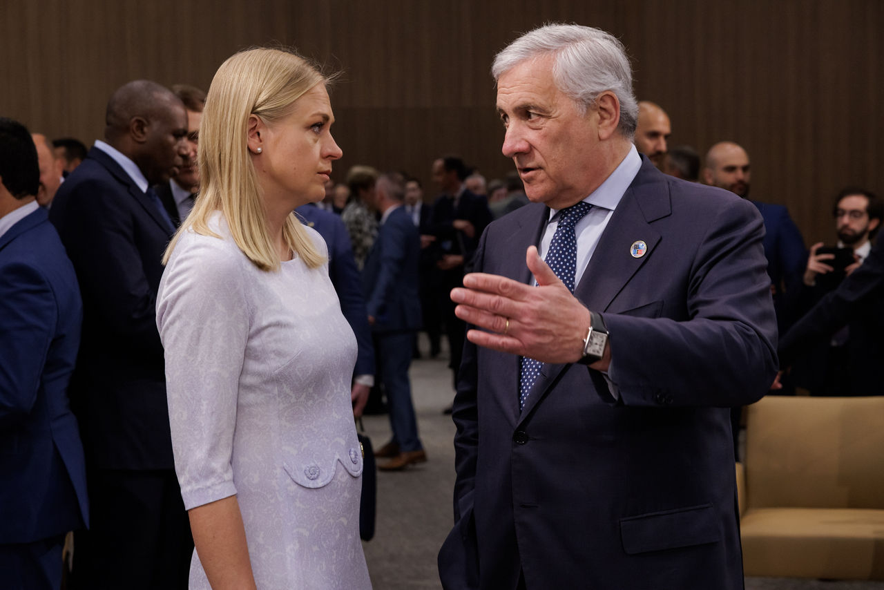 Elina Valtonen (Minister of Foreign Affairs, Finland) and Antonio Tajani (Minister of Foreign Affairs, Italy)