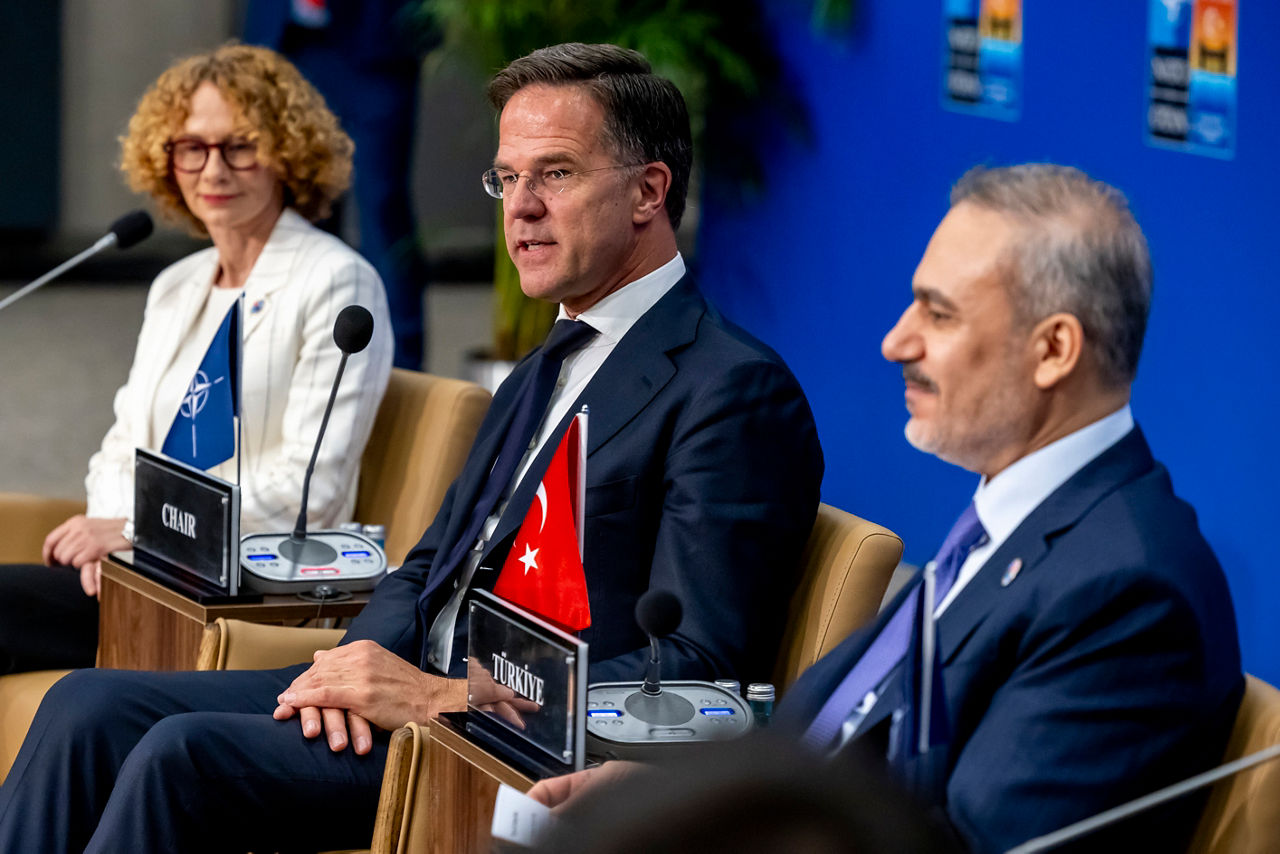 NATO Deputy Secretary General Radmila Shekerinska, NATO Secretary General Mark Rutte and Hakan Fidan (Minister of Foreign Affairs, Türkiye)