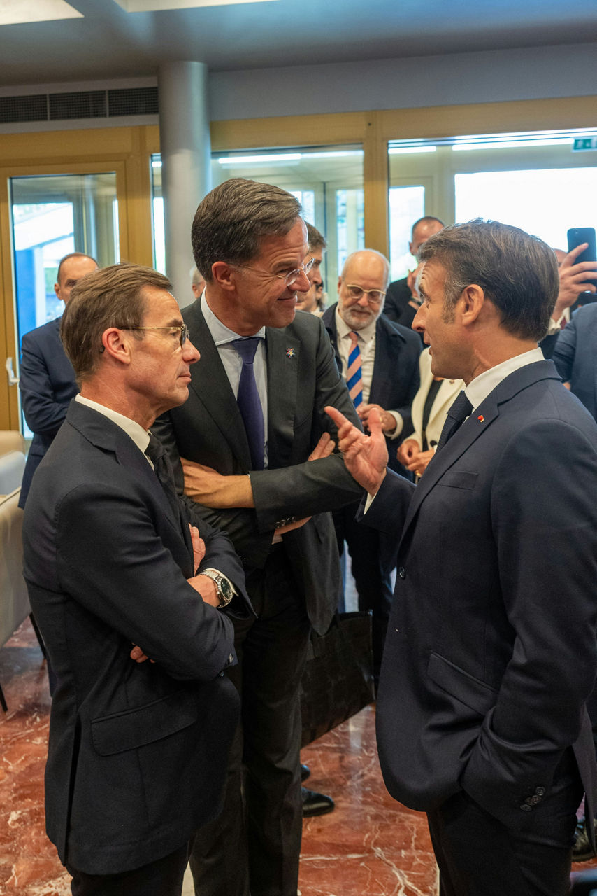 Ulf Kristersson (Prime Minister, Sweden), NATO Secretary General Mark Rutte and Emmanuel Macron (President, France)