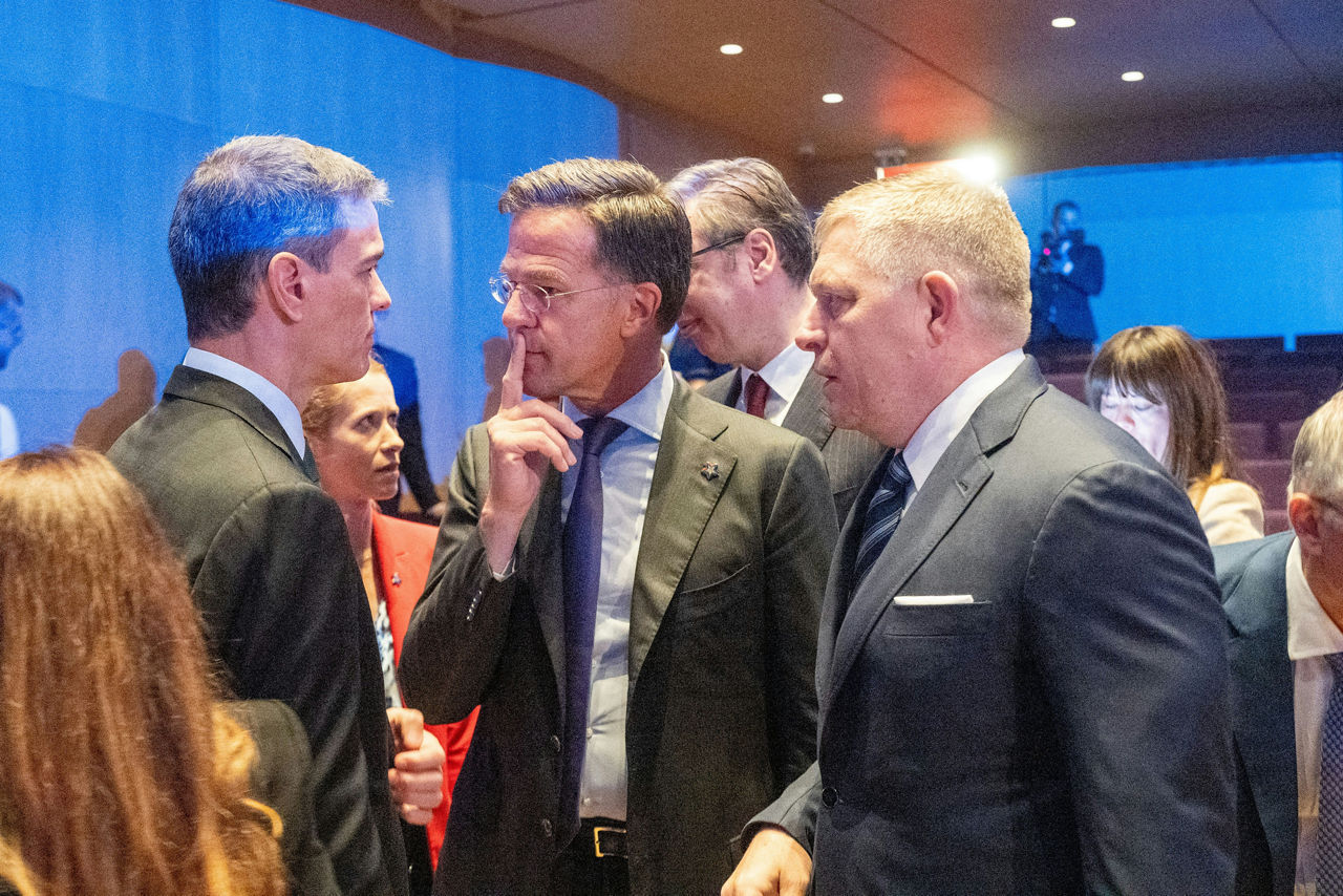 Pedro Sánchez Pérez-Castejón
(President, Spain), NATO Secretary General Mark Rutte and Robert Fico (Prime Minister, Slovak Republic)
