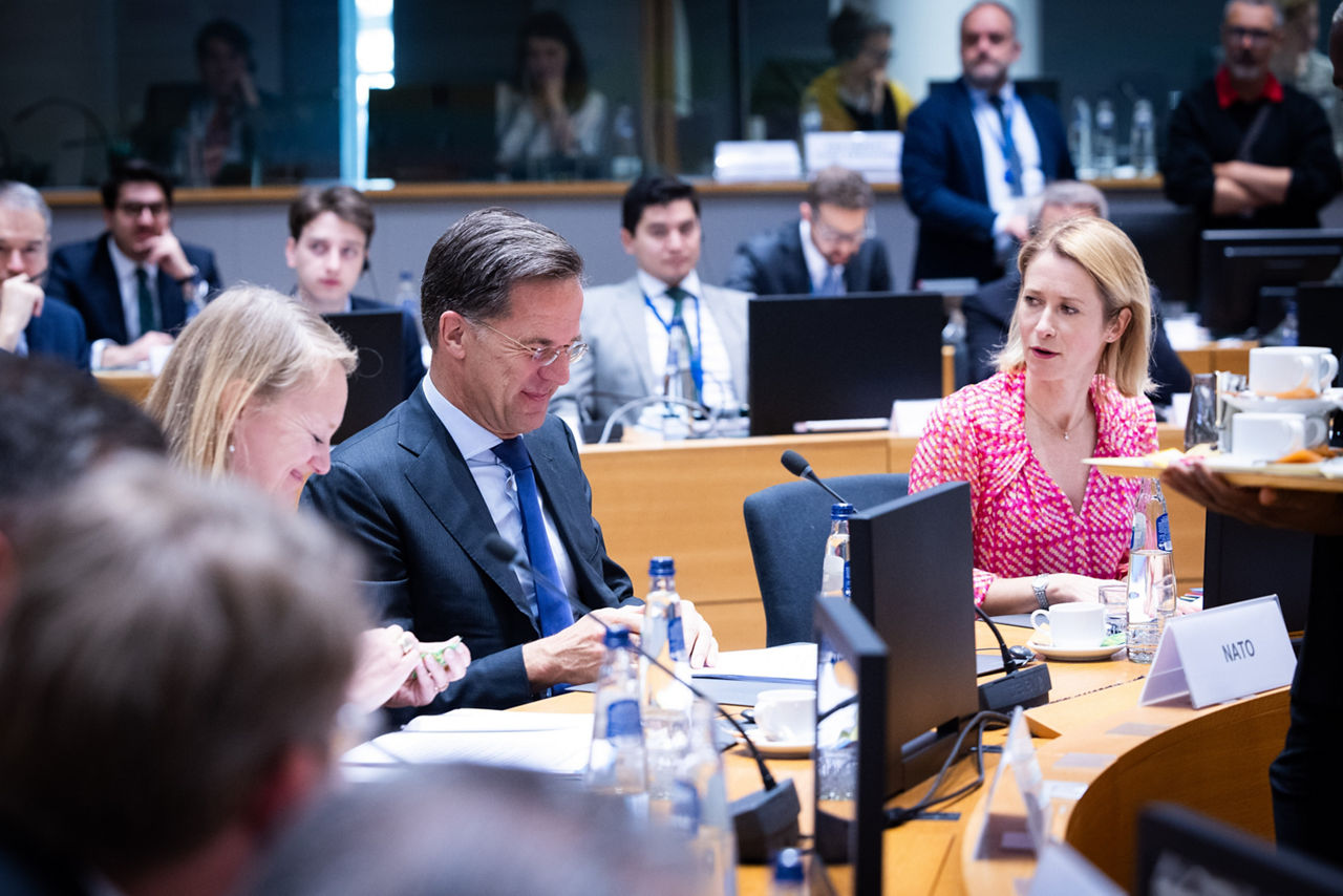 NATO Secretary General Mark Rutte at the meeting of the EU Foreign Affairs Council with Kaja Kallas, Vice-President of the European Commission
