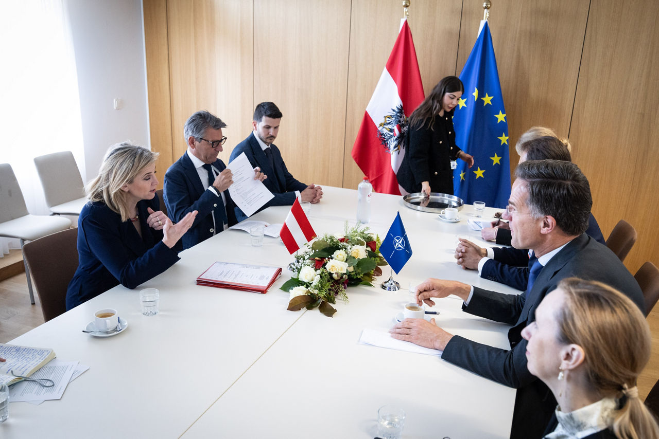 NATO Secretary General Mark Rutte meets with Beate Meinl-Reisinger, Minister for European and International Affairs of Austria