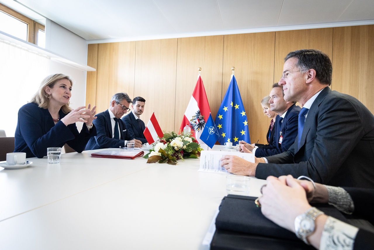 NATO Secretary General Mark Rutte meets with Beate Meinl-Reisinger, Minister for European and International Affairs of Austria