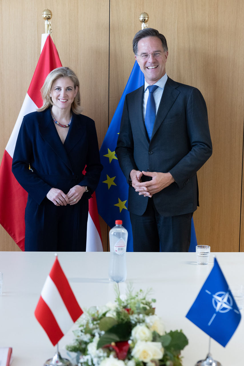 NATO Secretary General Mark Rutte meets with Beate Meinl-Reisinger, Minister for European and International Affairs of Austria