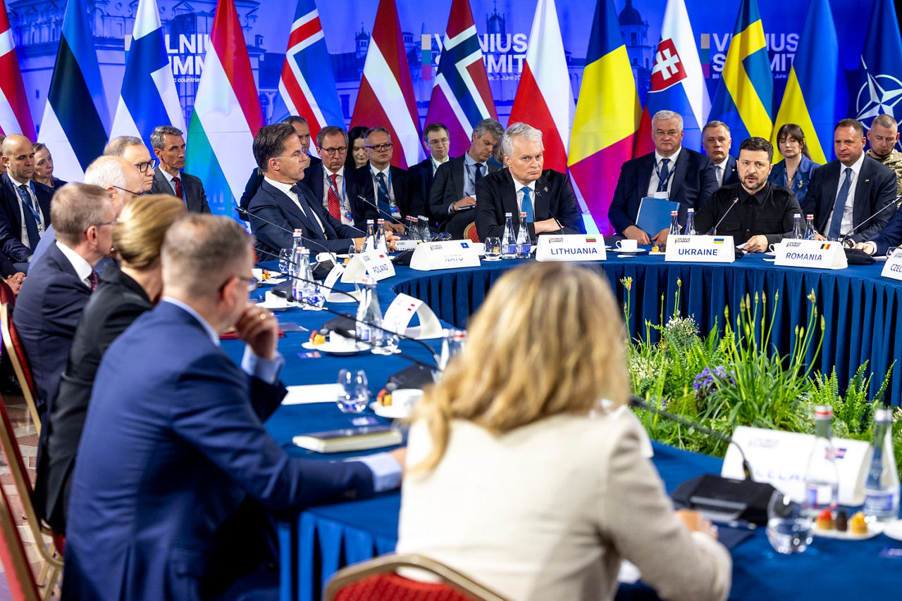 NATO Secretary General Mark Rutte, the President of Lithuania, Gitanas Nausėda and the President of Ukraine, Volodymyr Zelenskyy