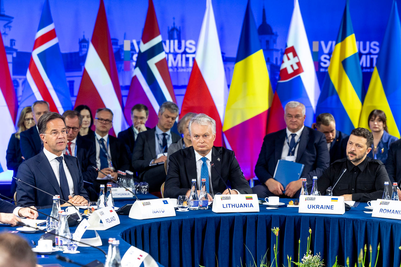 NATO Secretary General Mark Rutte, the President of Lithuania, Gitanas Nausėda and the President of Ukraine, Volodymyr Zelenskyy