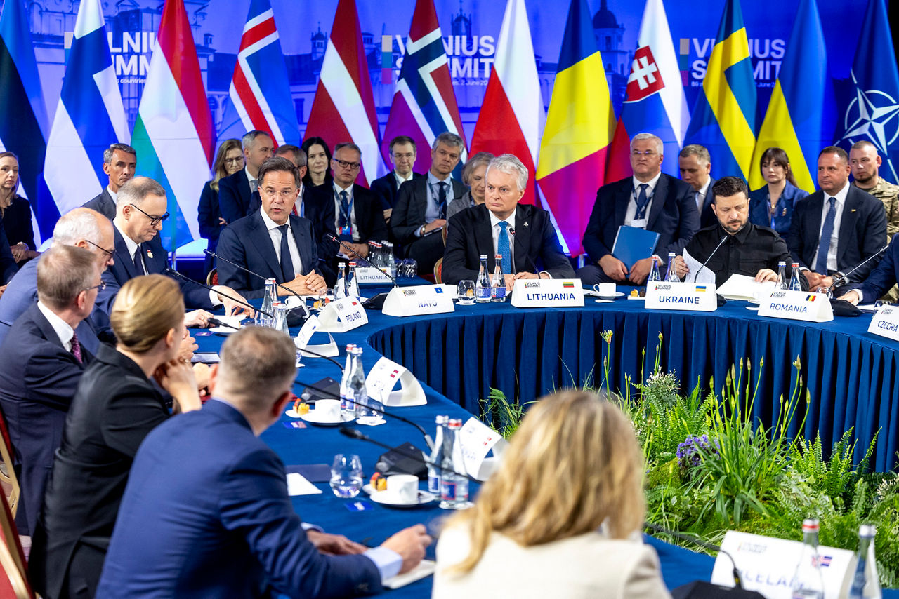 NATO Secretary General Mark Rutte, the President of Lithuania, Gitanas Nausėda and the President of Ukraine, Volodymyr Zelenskyy