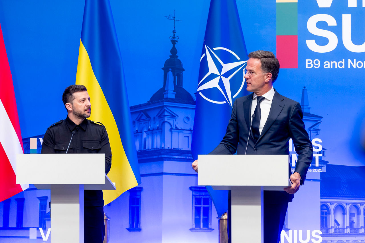 Joint press point with the Prime Minister of Denmark, Mette Frederiksen, the President of Ukraine, Volodymyr Zelenskyy, NATO Secretary General Mark Rutte, the President of Lithuania, Gitanas Nausėda, the President of Poland, Andrzej Duda and the President of Romania, Nicușor Dan
