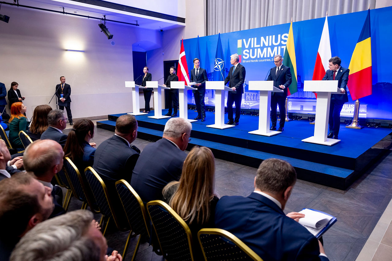 Joint press point with the Prime Minister of Denmark, Mette Frederiksen, the President of Ukraine, Volodymyr Zelenskyy, NATO Secretary General Mark Rutte, the President of Lithuania, Gitanas Nausėda, the President of Poland, Andrzej Duda and the President of Romania, Nicușor Dan