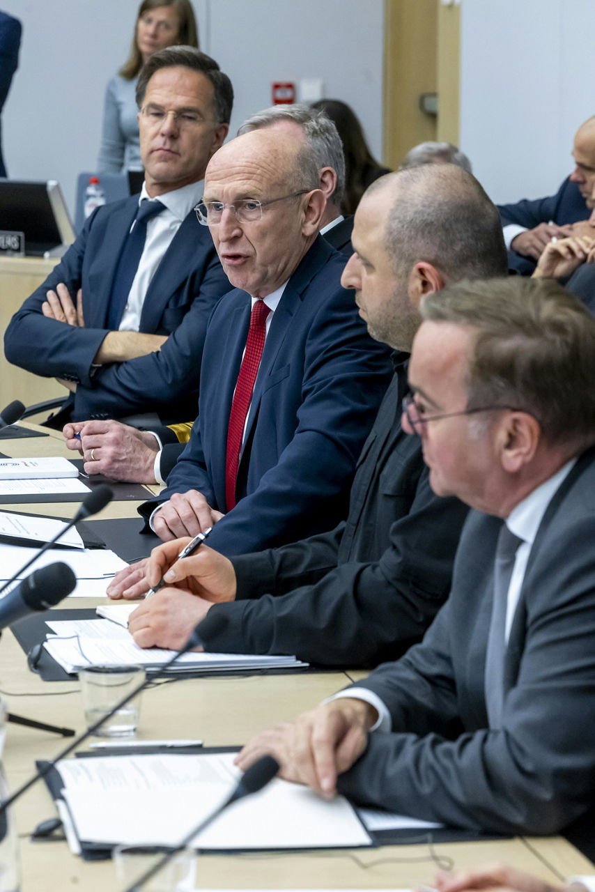 NATO Secretary General Mark Rutte, John Healey (Minister of Defence, United Kingdom), Rustem Umerov (Minister of Defence, Ukraine) and Boris Pistorius (Minister of Defence, Germany)