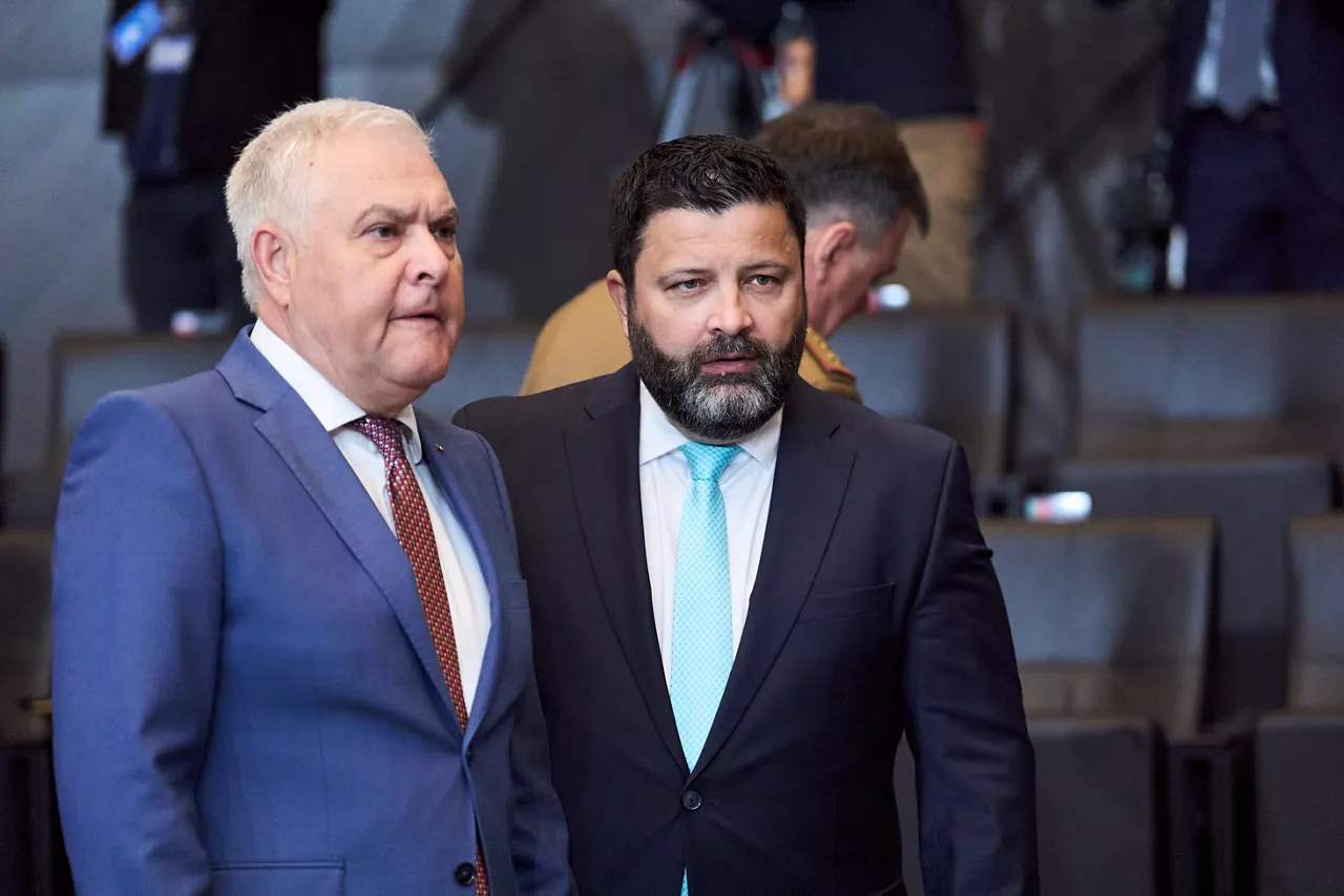 Angel Tîlvăr (Minister of Defence, Romania) and Dan Neculăescu (Permanent Representative, Romania)