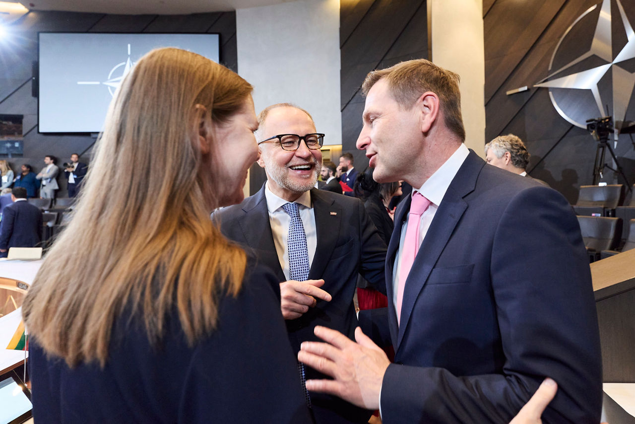 Dovilė Šakalienė (Minister of Defence, Lithuania), Andris Sprūds (Minister of Defence, Latvia) and Hanno Pevkur (Minister of Defence, Estonia)