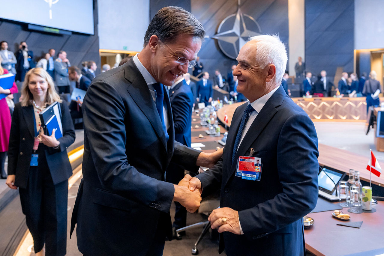 NATO Secretary General Mark Rutte with Atanas Zapryanov (Minister of Defence, Bulgaria)