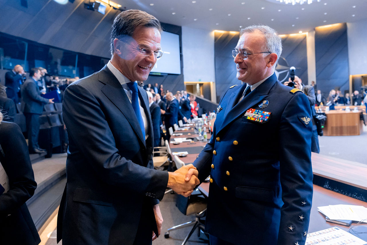 NATO Secretary General Mark Rutte with Supreme Allied Commander Transformation, Admiral Pierre Vandier