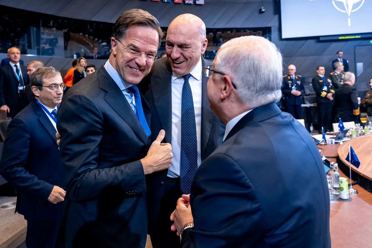 NATO Secretary General Mark Rutte with Guido Crosetto (Minister of Defence, Italy) and Yaşar Güler (Minister of Defence, Türkiye)
