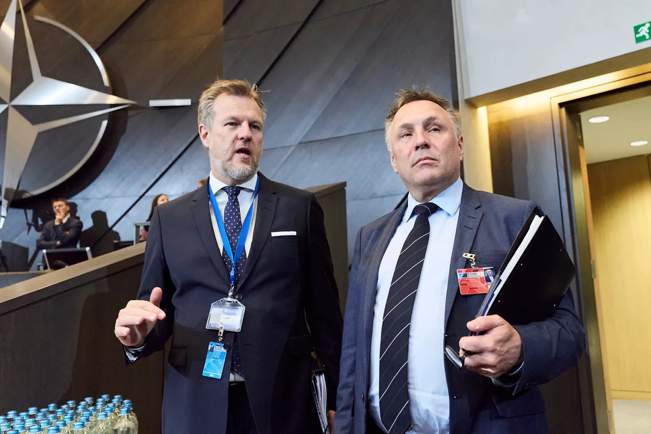 Per Henning Vaglum (Director General Department of Security Policy and Operations, Defence Ministry, Norway) and Tore O. Sandvik (Minister of Defence, Norway)