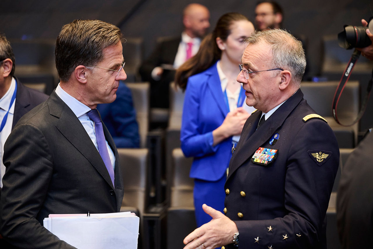 NATO Secretary General Mark Rutte and Supreme Allied Commander Transformation, Admiral Pierre Vandier