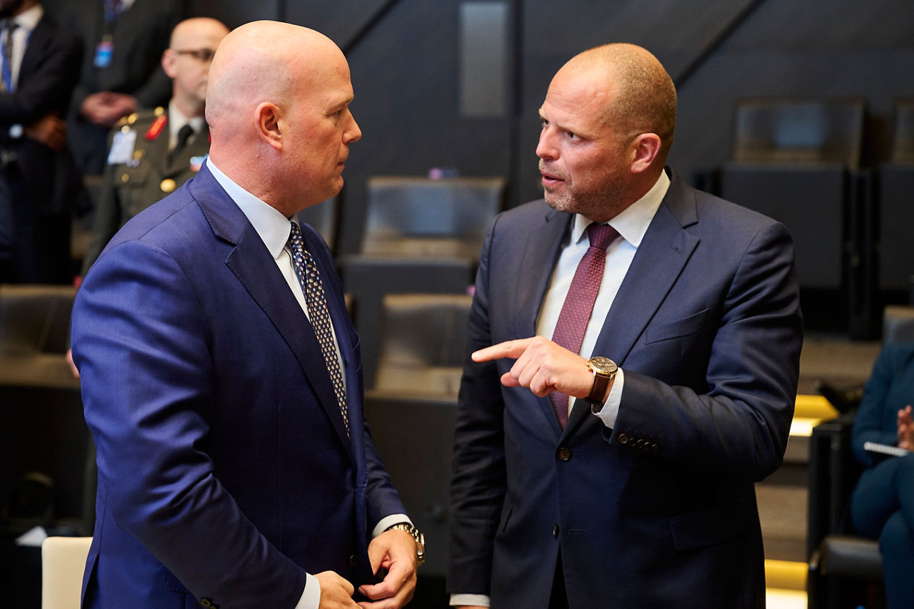 Theo Francken (Minister of Defence, Belgium) and Matthew Whitaker (Permanent Representative, United States)