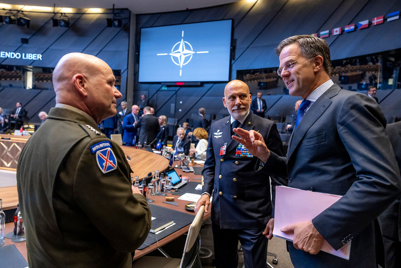 Supreme Allied Commander Europe, General Christopher G. Cavoli, Chair of the Military Committee Admiral Giuseppe Cavo Dragone and NATO Secretary General Mark Rutte