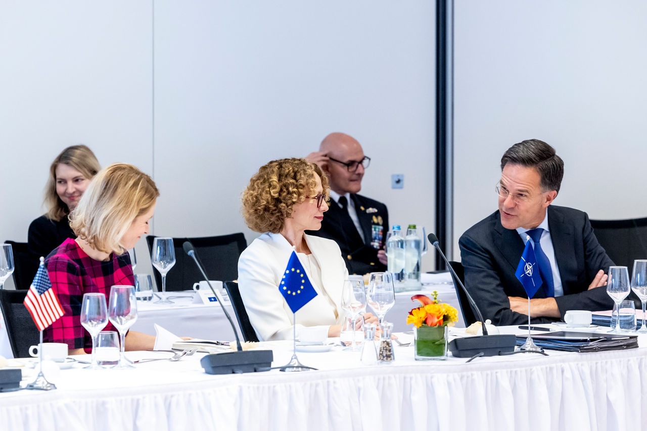 Kaja Kallas (EU High Representative) , NATO Deputy Secretary General Radmila Shekerinska and NATO Secretary General Mark Rutte