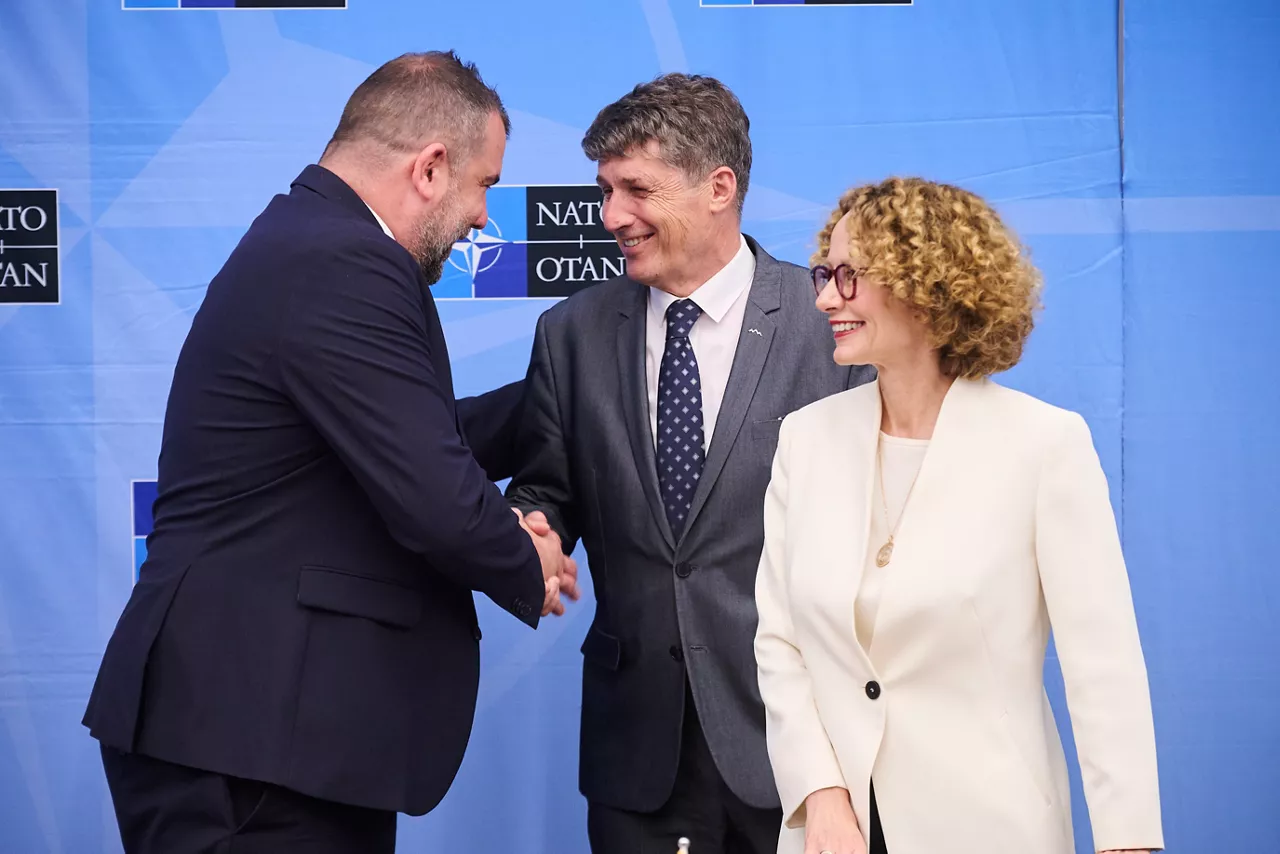 Dragan Krapović (Minister of Defence, Montenegro), Borut Sajovic (Minister of Defence, Slovenia) and NATO Deputy Secretary General Radmila Shekerinska