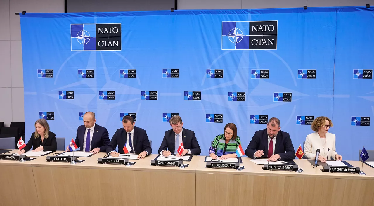 Stefanie Beck (Deputy Minister of Defence, Canada), Ivan Anušić (Minister of Defence, Croatia), Daniel Blažkovec (Deputy Minister of Defence, Czechia), Troels Lund Poulsen (Minister of Defence, Denmark), Yuriko Backes (Minister of Defence, Luxembourg), Dragan Krapović (Minister of Defence, Montenegro), NATO Deputy Secretary General Radmila Shekerinska