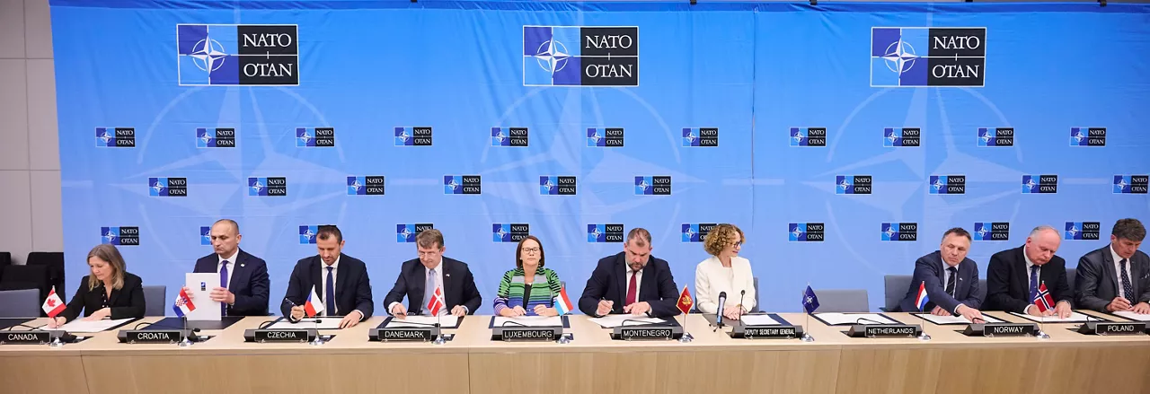 Stefanie Beck (Deputy Minister of Defence, Canada), Ivan Anušić (Minister of Defence, Croatia), Daniel Blažkovec (Deputy Minister of Defence, Czechia), Troels Lund Poulsen (Minister of Defence, Denmark), Yuriko Backes (Minister of Defence, Luxembourg), Dragan Krapović (Minister of Defence, Montenegro), NATO Deputy Secretary General Radmila Shekerinska, Tore O. Sandvik (Minister of Defence, Norway), Paweł Ksawery Zalewski (Secretary of State, Poland), Borut Sajovic (Minister of Defence, Slovenia) 