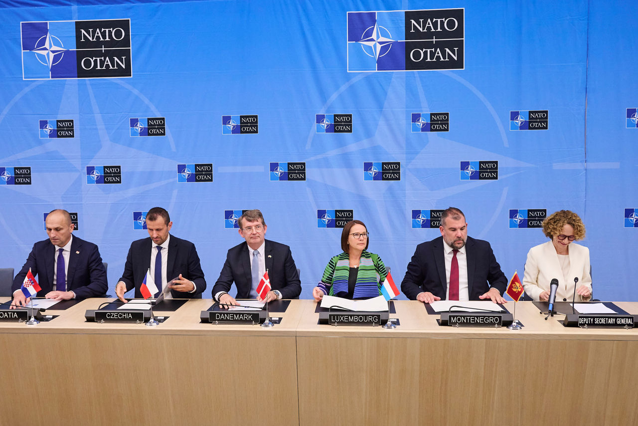 Ivan Anušić (Minister of Defence, Croatia), Daniel Blažkovec (Deputy Minister of Defence, Czechia), Troels Lund Poulsen (Minister of Defence, Denmark), Yuriko Backes (Minister of Defence, Luxembourg), Dragan Krapović (Minister of Defence, Montenegro), NATO Deputy Secretary General Radmila Shekerinska