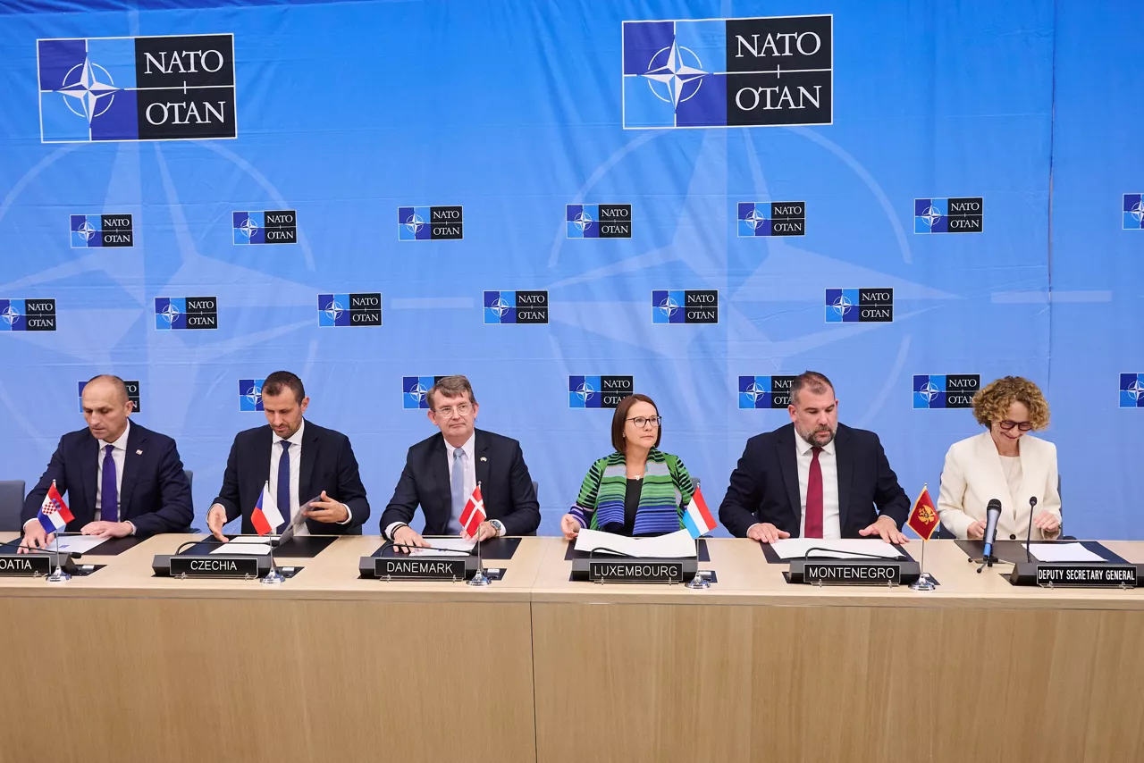 Ivan Anušić (Minister of Defence, Croatia), Daniel Blažkovec (Deputy Minister of Defence, Czechia), Troels Lund Poulsen (Minister of Defence, Denmark), Yuriko Backes (Minister of Defence, Luxembourg), Dragan Krapović (Minister of Defence, Montenegro), NATO Deputy Secretary General Radmila Shekerinska
