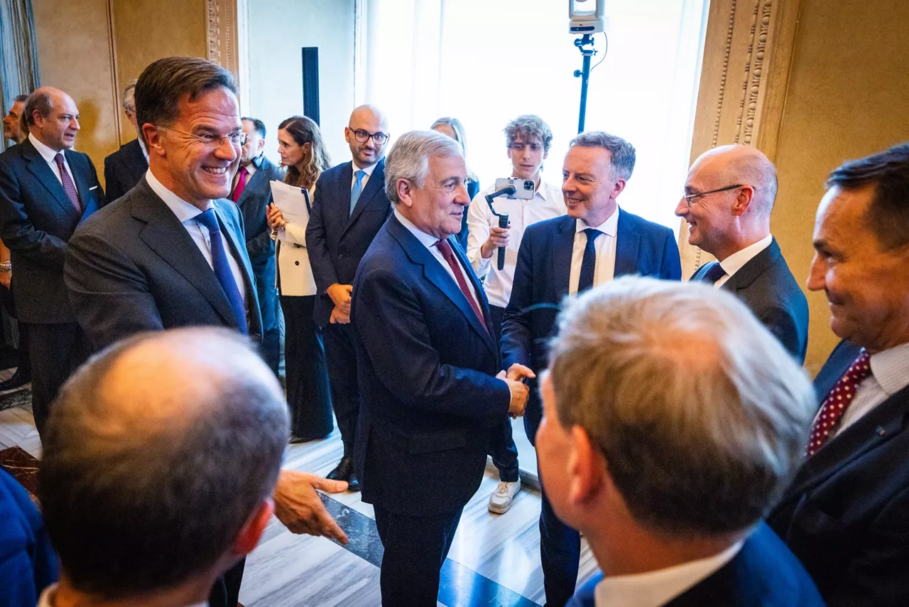 NATO Secretary General Mark Rutte, Antonio Tajani (Minister of Foreign Affairs of Italy),  Gordan Grlić Radman (Minister of Foreign Affairs, Croatia) and Radosław Sikorski (Minister of Foreign Affairs, Poland) ahead of the Weimar Plus meeting in Foreign Ministers’ format