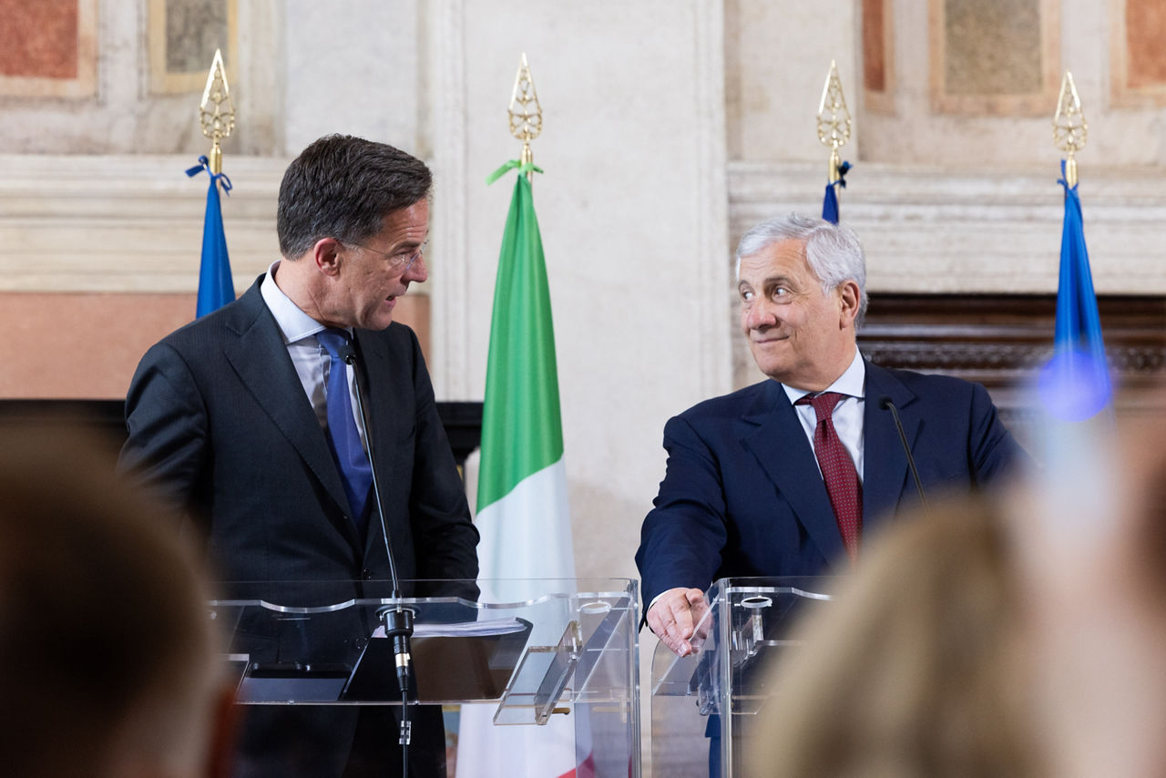 Joint press conference of the Weimar Plus group. 
NATO Secretary General Mark Rutte and Antonio Tajani (Minister of Foreign Affairs, Italy)