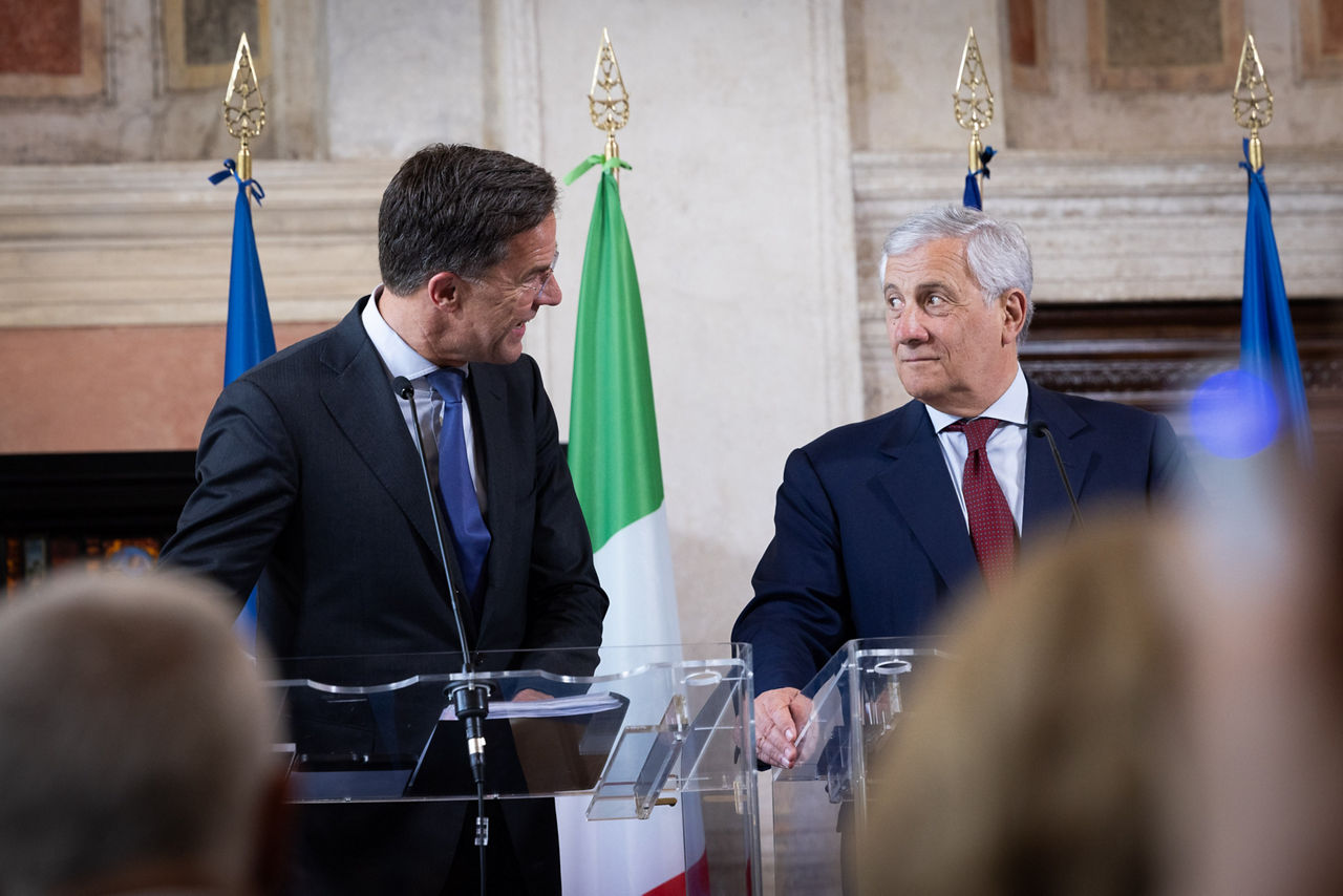 Joint press conference of the Weimar Plus group. 
NATO Secretary General Mark Rutte and Antonio Tajani (Minister of Foreign Affairs, Italy)